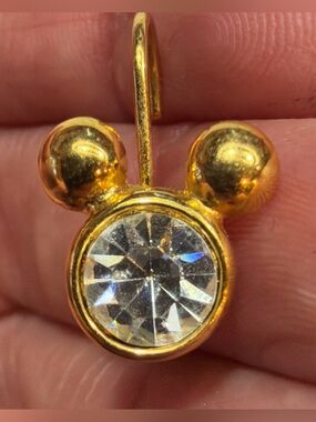 vintage Napier Disney Mickey Mouse  clip-on earring SINGLE GOLD rhinestone Gem 1